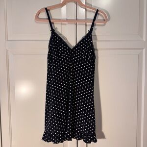Vintage La senza Polka Dot mini slip dress w lace and bows - size Large